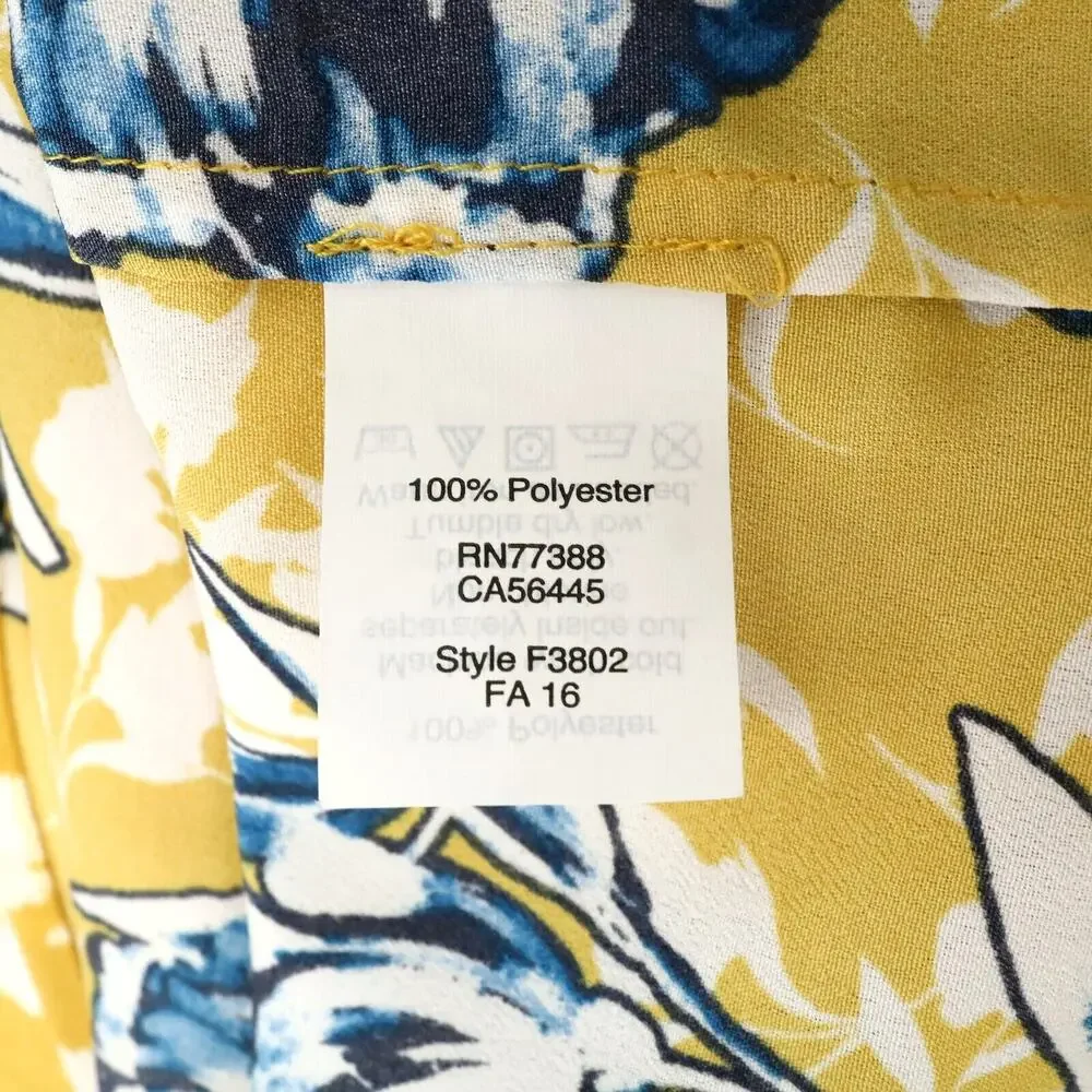J Crew Top Womens Small Gold Blue White Floral Tunic Blouse Pullover V-neck